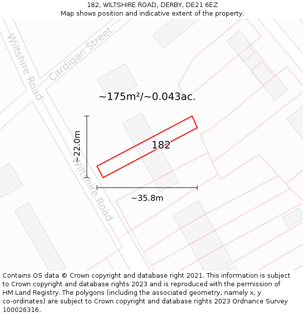 182, WILTSHIRE ROAD, DERBY, DE21 6EZ: Plot and title map