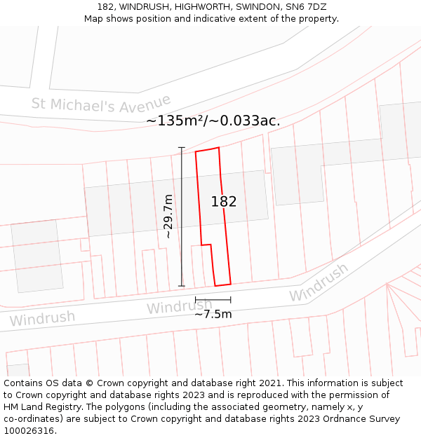 182, WINDRUSH, HIGHWORTH, SWINDON, SN6 7DZ: Plot and title map