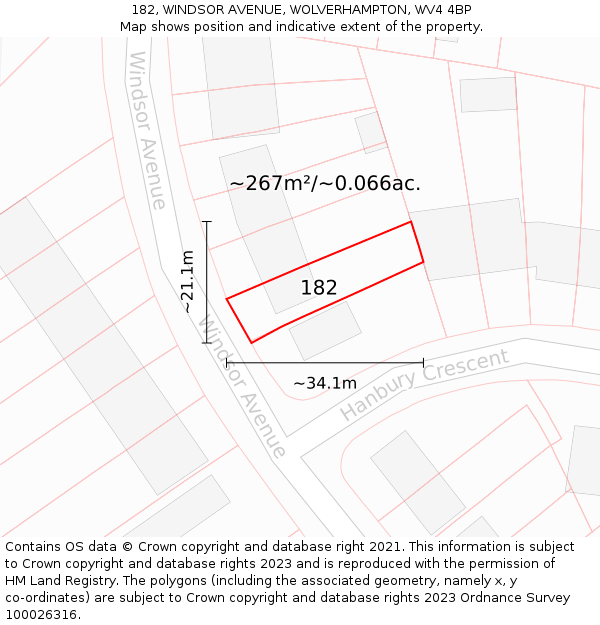 182, WINDSOR AVENUE, WOLVERHAMPTON, WV4 4BP: Plot and title map