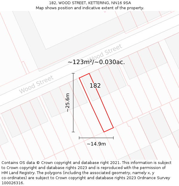 182, WOOD STREET, KETTERING, NN16 9SA: Plot and title map