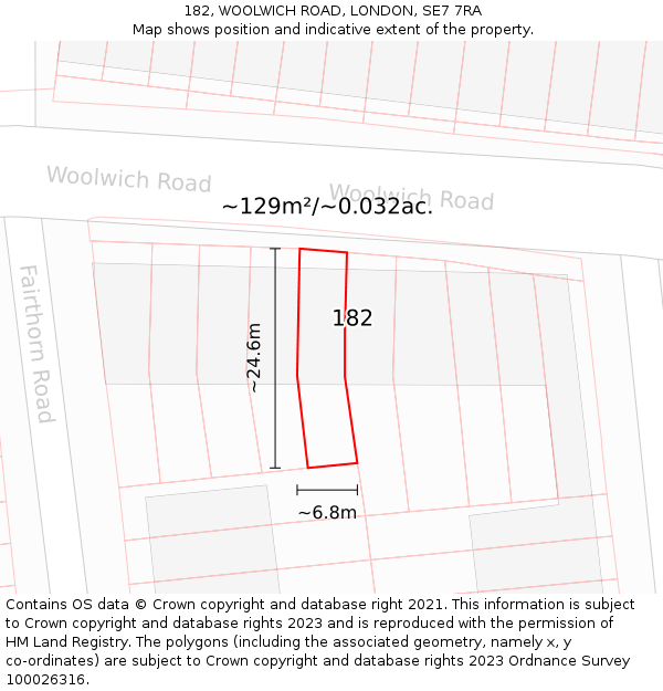 182, WOOLWICH ROAD, LONDON, SE7 7RA: Plot and title map