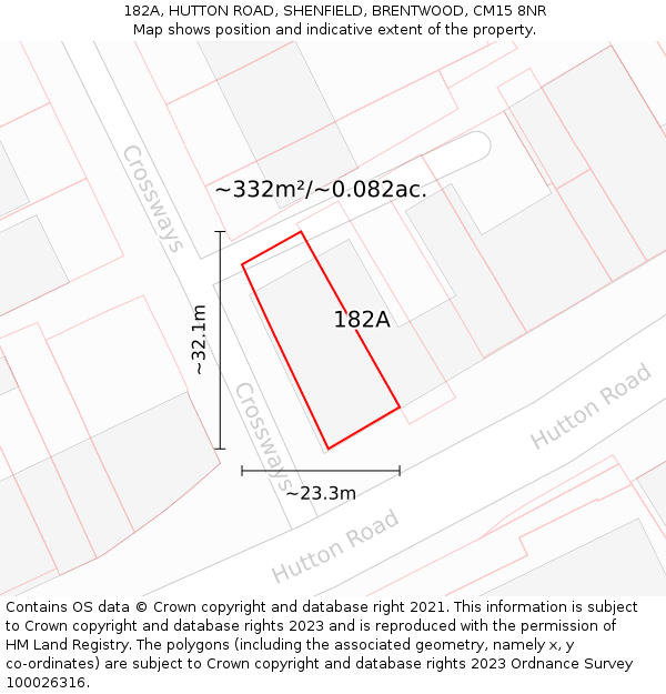 182A, HUTTON ROAD, SHENFIELD, BRENTWOOD, CM15 8NR: Plot and title map