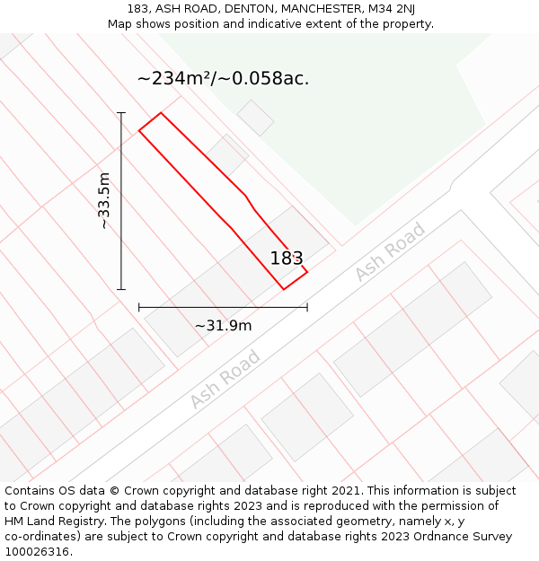 183, ASH ROAD, DENTON, MANCHESTER, M34 2NJ: Plot and title map