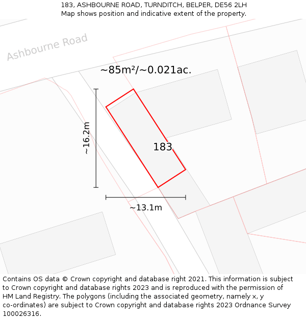 183, ASHBOURNE ROAD, TURNDITCH, BELPER, DE56 2LH: Plot and title map