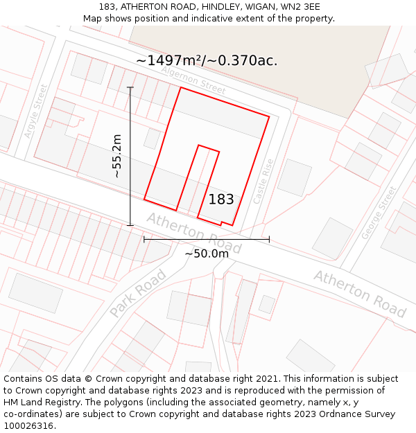 183, ATHERTON ROAD, HINDLEY, WIGAN, WN2 3EE: Plot and title map