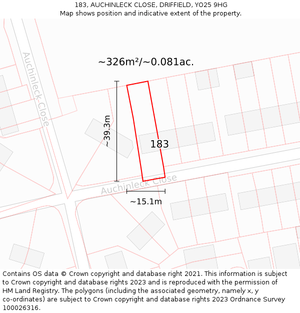 183, AUCHINLECK CLOSE, DRIFFIELD, YO25 9HG: Plot and title map