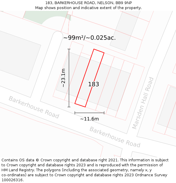 183, BARKERHOUSE ROAD, NELSON, BB9 9NP: Plot and title map