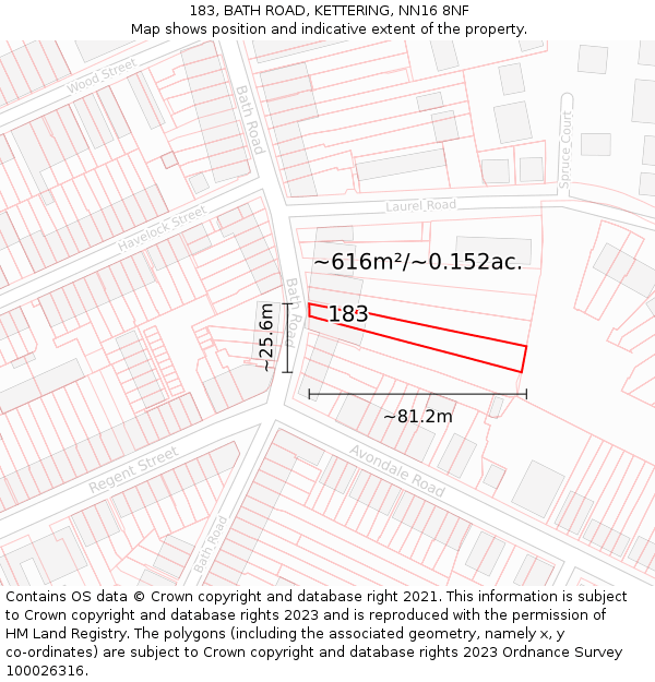 183, BATH ROAD, KETTERING, NN16 8NF: Plot and title map