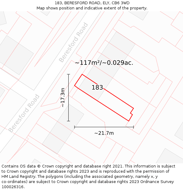 183, BERESFORD ROAD, ELY, CB6 3WD: Plot and title map