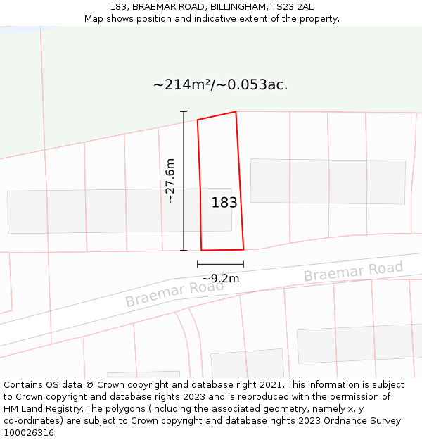 183, BRAEMAR ROAD, BILLINGHAM, TS23 2AL: Plot and title map