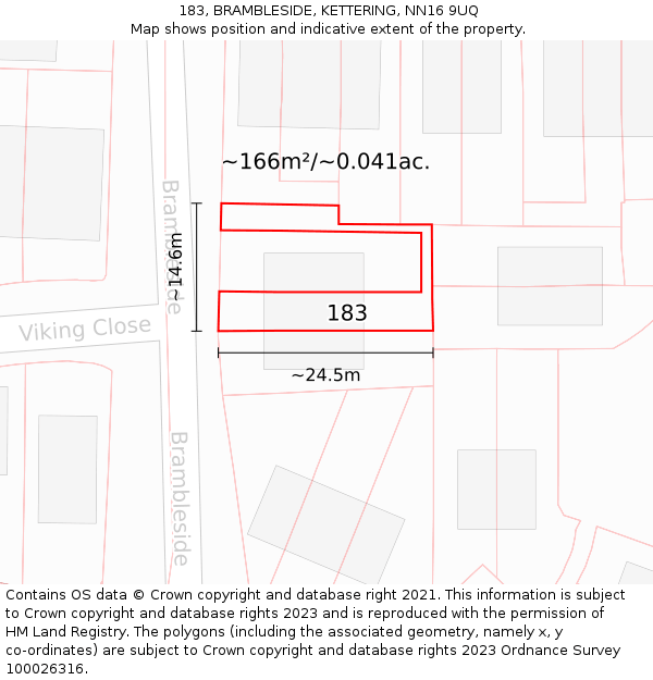183, BRAMBLESIDE, KETTERING, NN16 9UQ: Plot and title map