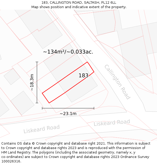 183, CALLINGTON ROAD, SALTASH, PL12 6LL: Plot and title map
