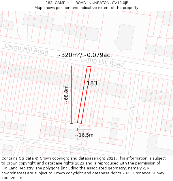 183, CAMP HILL ROAD, NUNEATON, CV10 0JR: Plot and title map