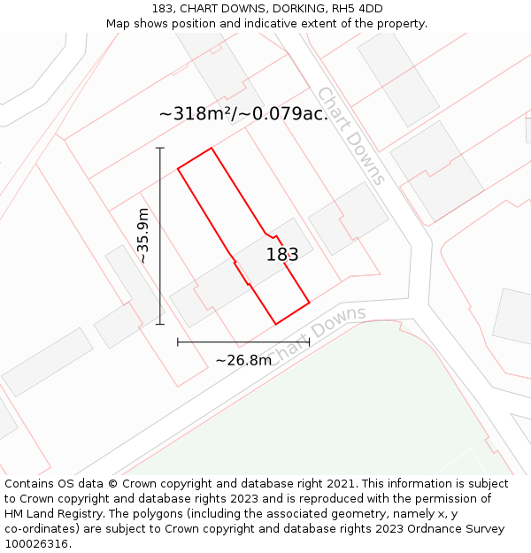 183, CHART DOWNS, DORKING, RH5 4DD: Plot and title map
