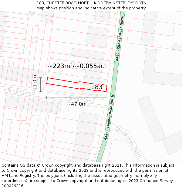 183, CHESTER ROAD NORTH, KIDDERMINSTER, DY10 1TN: Plot and title map