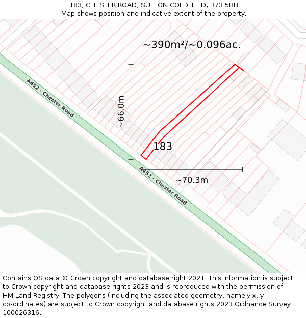183, CHESTER ROAD, SUTTON COLDFIELD, B73 5BB: Plot and title map
