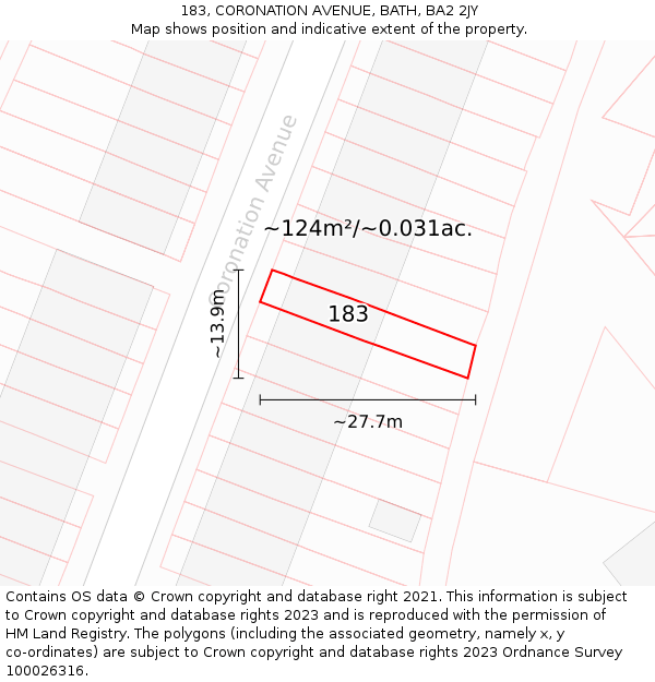 183, CORONATION AVENUE, BATH, BA2 2JY: Plot and title map
