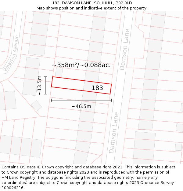 183, DAMSON LANE, SOLIHULL, B92 9LD: Plot and title map