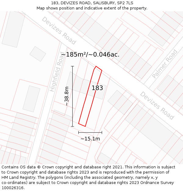 183, DEVIZES ROAD, SALISBURY, SP2 7LS: Plot and title map