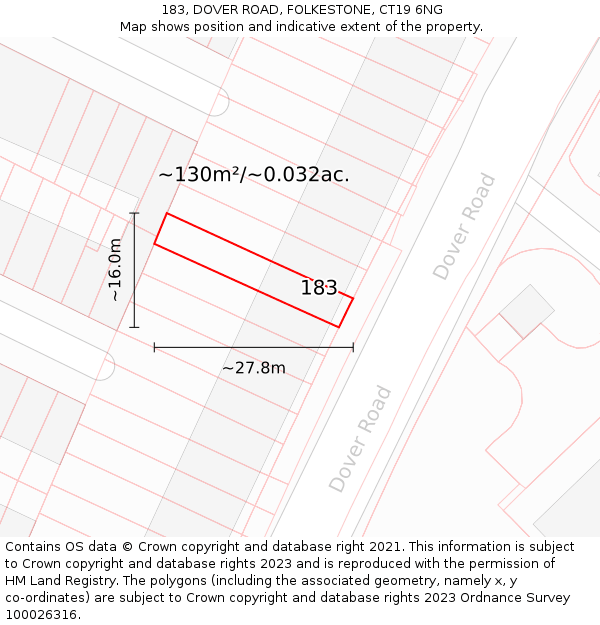 183, DOVER ROAD, FOLKESTONE, CT19 6NG: Plot and title map
