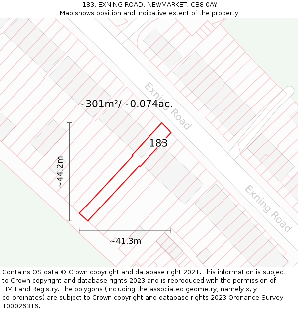 183, EXNING ROAD, NEWMARKET, CB8 0AY: Plot and title map