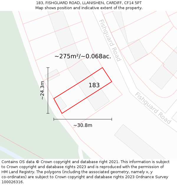 183, FISHGUARD ROAD, LLANISHEN, CARDIFF, CF14 5PT: Plot and title map