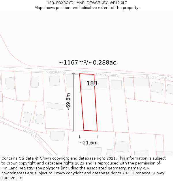 183, FOXROYD LANE, DEWSBURY, WF12 0LT: Plot and title map