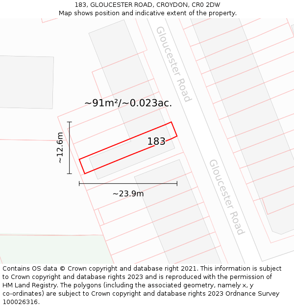 183, GLOUCESTER ROAD, CROYDON, CR0 2DW: Plot and title map