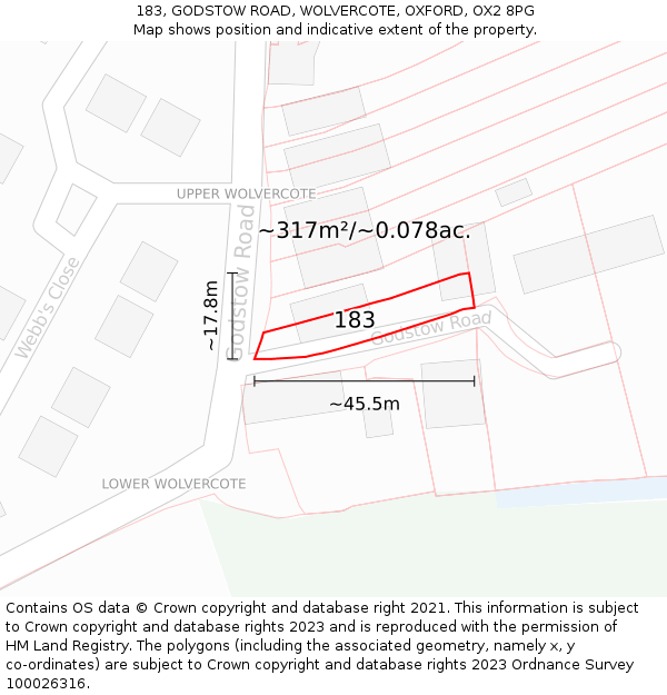 183, GODSTOW ROAD, WOLVERCOTE, OXFORD, OX2 8PG: Plot and title map