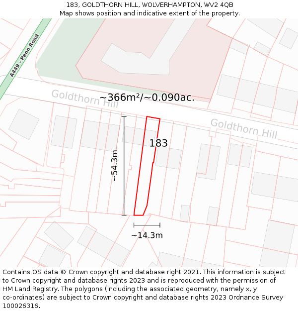 183, GOLDTHORN HILL, WOLVERHAMPTON, WV2 4QB: Plot and title map