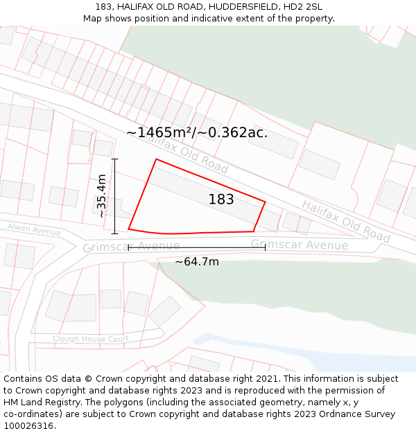 183, HALIFAX OLD ROAD, HUDDERSFIELD, HD2 2SL: Plot and title map