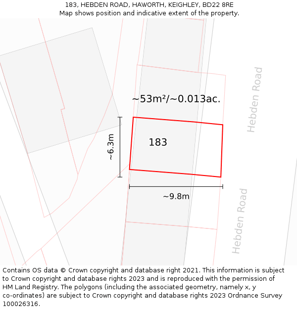 183, HEBDEN ROAD, HAWORTH, KEIGHLEY, BD22 8RE: Plot and title map