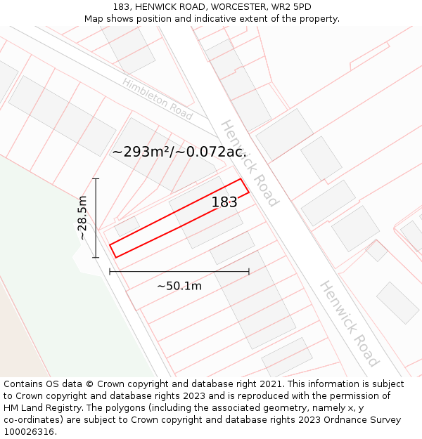 183, HENWICK ROAD, WORCESTER, WR2 5PD: Plot and title map