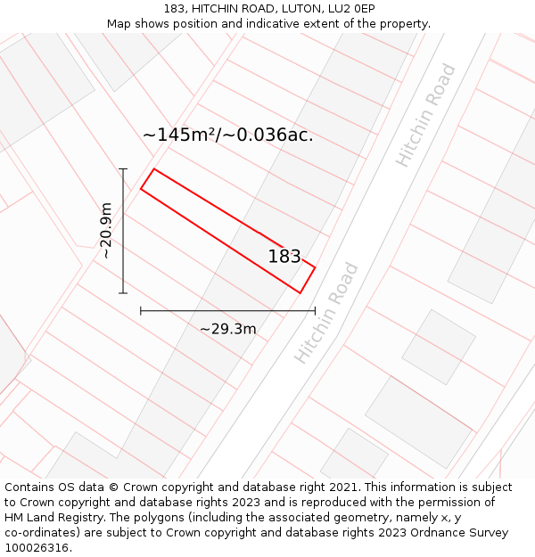 183, HITCHIN ROAD, LUTON, LU2 0EP: Plot and title map
