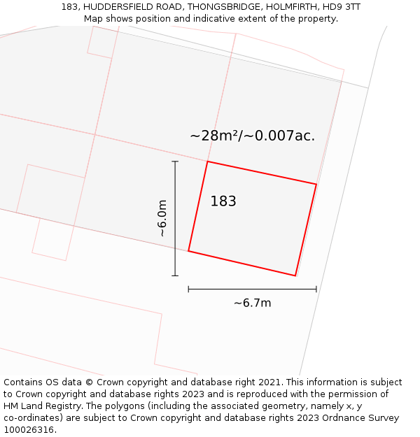 183, HUDDERSFIELD ROAD, THONGSBRIDGE, HOLMFIRTH, HD9 3TT: Plot and title map
