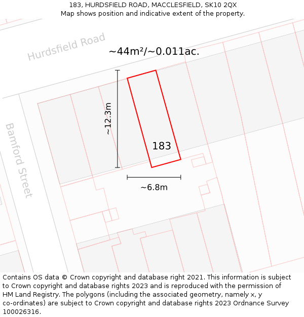 183, HURDSFIELD ROAD, MACCLESFIELD, SK10 2QX: Plot and title map