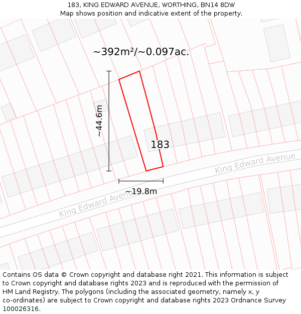 183, KING EDWARD AVENUE, WORTHING, BN14 8DW: Plot and title map