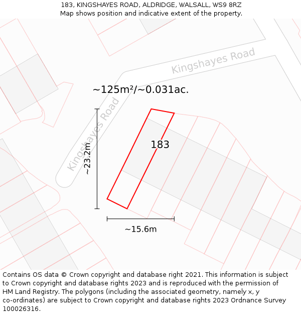 183, KINGSHAYES ROAD, ALDRIDGE, WALSALL, WS9 8RZ: Plot and title map