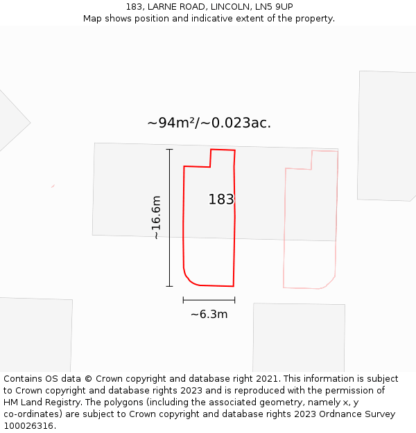 183, LARNE ROAD, LINCOLN, LN5 9UP: Plot and title map