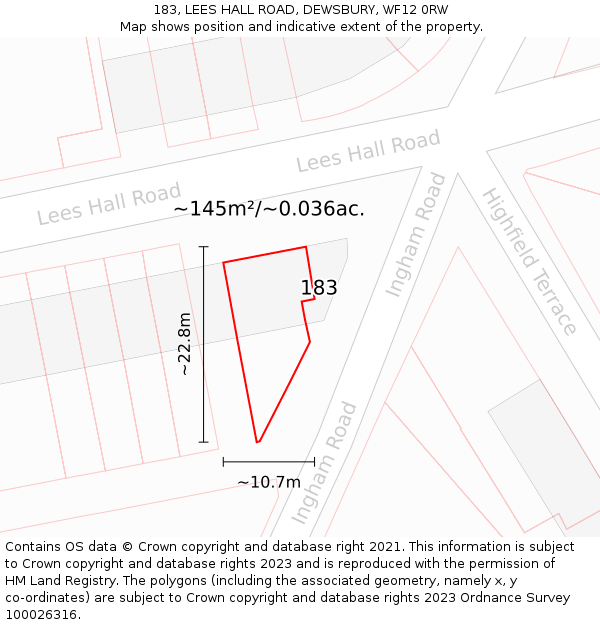 183, LEES HALL ROAD, DEWSBURY, WF12 0RW: Plot and title map