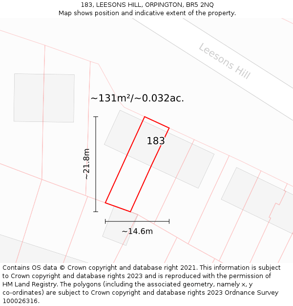 183, LEESONS HILL, ORPINGTON, BR5 2NQ: Plot and title map