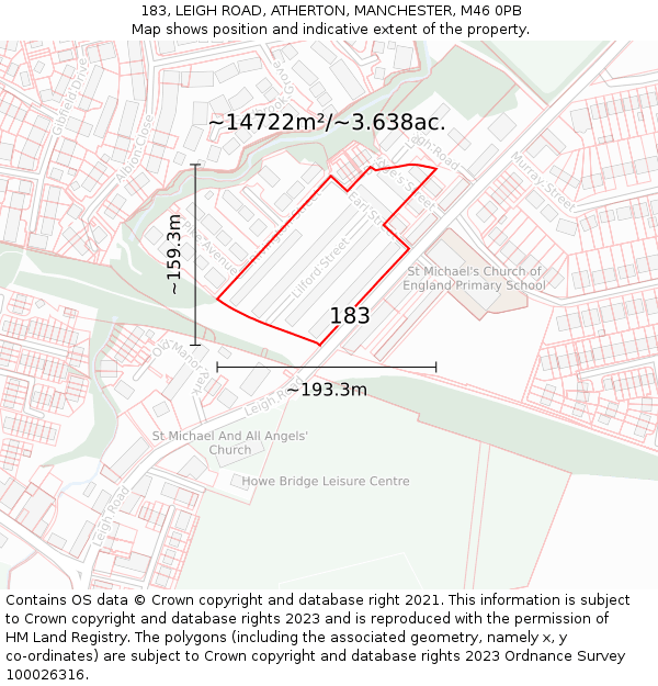 183, LEIGH ROAD, ATHERTON, MANCHESTER, M46 0PB: Plot and title map