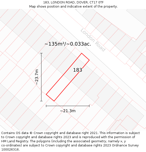 183, LONDON ROAD, DOVER, CT17 0TF: Plot and title map