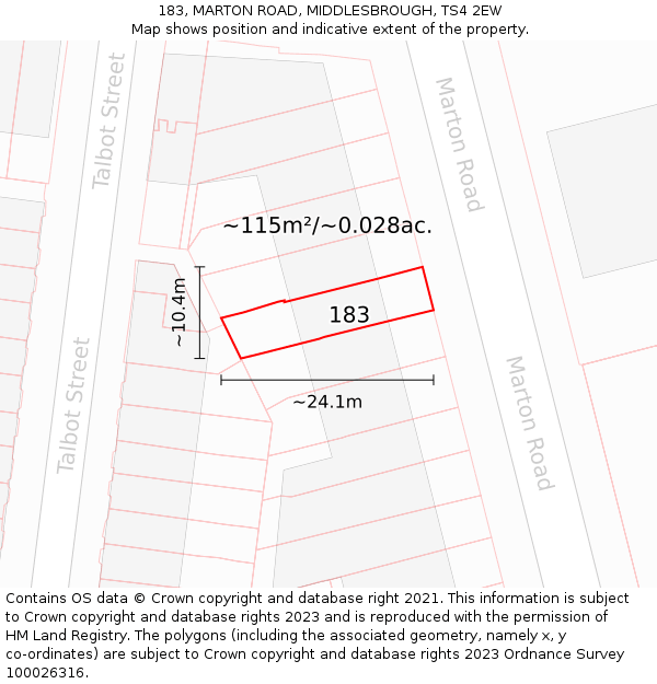 183, MARTON ROAD, MIDDLESBROUGH, TS4 2EW: Plot and title map