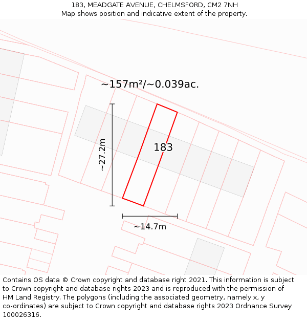 183, MEADGATE AVENUE, CHELMSFORD, CM2 7NH: Plot and title map
