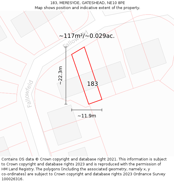 183, MERESYDE, GATESHEAD, NE10 8PE: Plot and title map