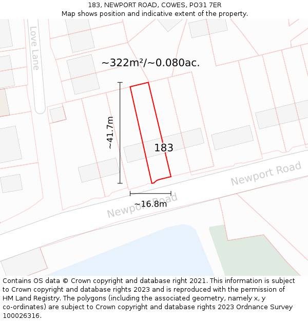 183, NEWPORT ROAD, COWES, PO31 7ER: Plot and title map