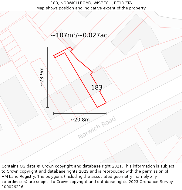 183, NORWICH ROAD, WISBECH, PE13 3TA: Plot and title map
