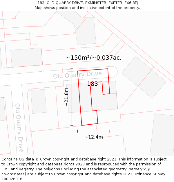 183, OLD QUARRY DRIVE, EXMINSTER, EXETER, EX6 8FJ: Plot and title map