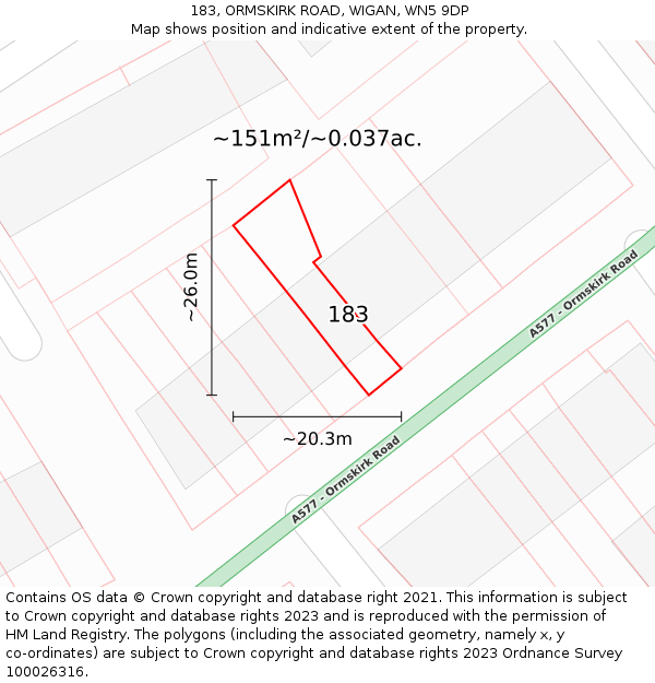 183, ORMSKIRK ROAD, WIGAN, WN5 9DP: Plot and title map